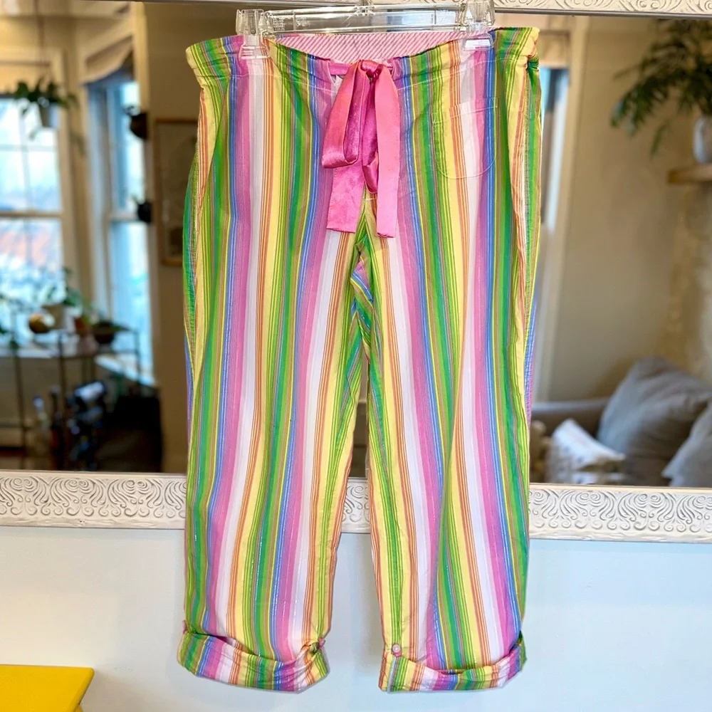 Victoria’s Secret Rainbow Striped Lounge / Pajama Pants, Satin Pink Drawstring S - Picture 6 of 8
